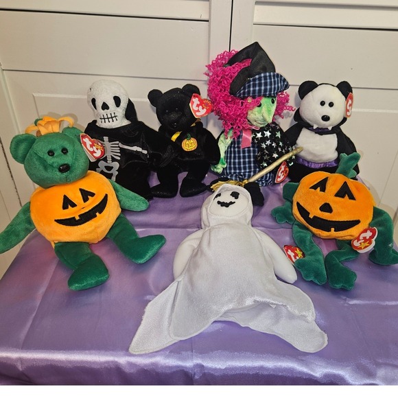 Ty Other - Ty Beanie Babies Vtg 7 Halloween Ghost Witch Skeleton Pumpkin Vampire Panda